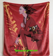 Versace Red Gold Fashion Illustration Print Flannel Sofa Throw Blanket IMG_1753